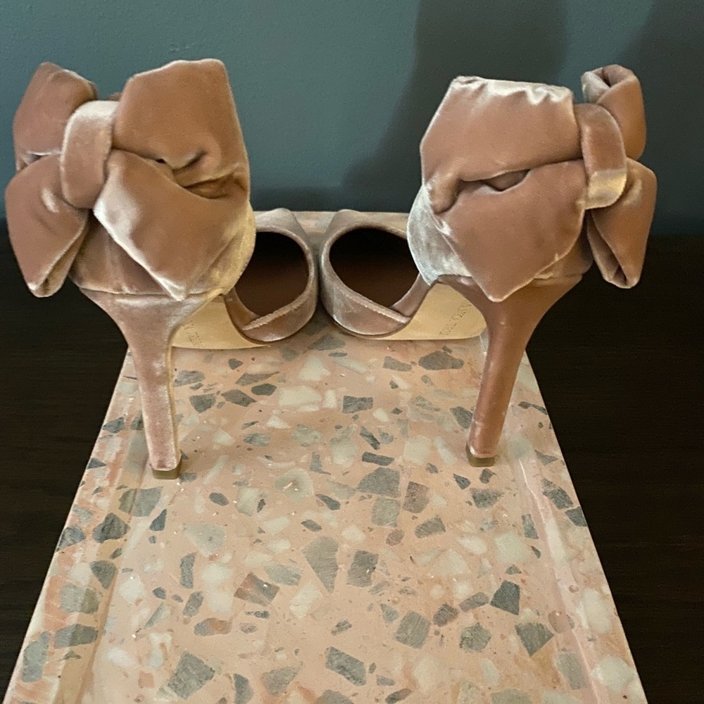 Ivanka Trump light pink velvet stilettos